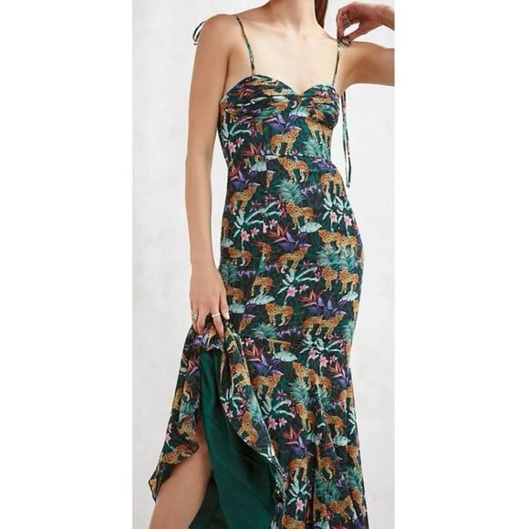 NWT Fame And Partners X FREE PEOPLE Elham Jungle Print Maxi Dress Sz 6 - Picture 1 of 9
